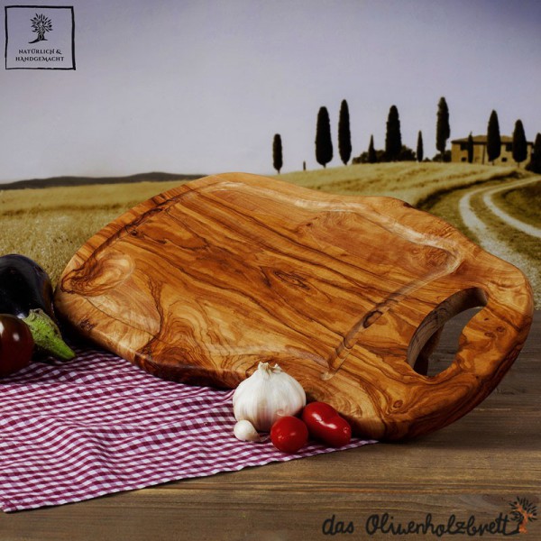 Cutting Board Olive Wood Steak Board With Juice Groove And Handle 